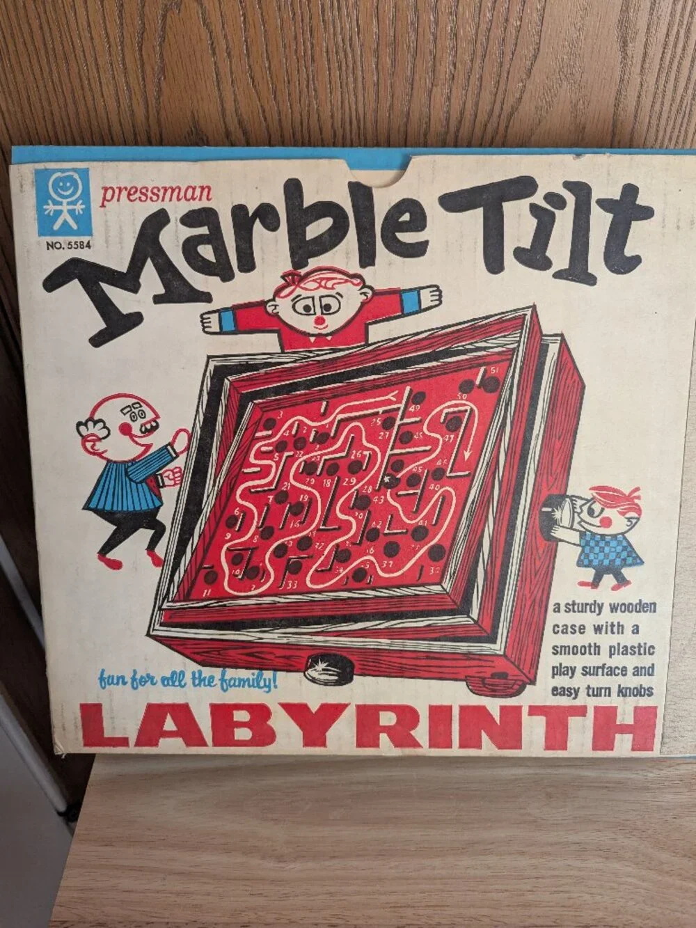 VTG 1960s Marble Tilt Labyrith Maze Game Wooden In Box Balance Skill -Pressman